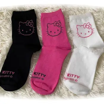 Tri Farebná Bavlna Sanrio Roztomilý Kreslený Hello Kitty Ponožky Stredné Trubice Cartoon Ponožky Vianočný darček pre Deti