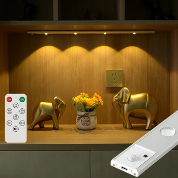 Ultra tenký LED Svetlo na Diaľkové Ovládanie 20/30/40 CM PIR Snímač Pohybu Kabinetu Lampa Bezdrôtové pripojenie USB Nabíjateľné Kuchyňa Nočné svetlo
