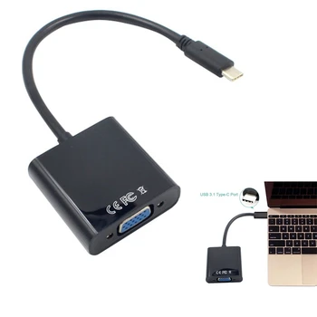 USB-C USB3.1 Typ C Pre Kábel Adaptéra VGA Male Na VGA Ženské Video Prenos Converter 1080P Pre 12 Palec