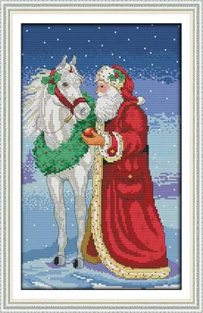 Vianoce starý človek a kôň cross stitch kit x mas 14ct 11ct počítať vytlačiť plátno stehov výšivky HOBBY ručné vyšívanie