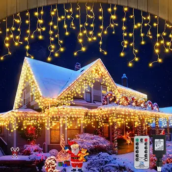 Vianočné Dekorácie Pre Domov Vonkajšie 24V Bezpečnosti Víla Svetlo Ulici Garland Na Dom Nový Rok 2024 Led Cencúľ Opony Svetlo