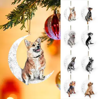Vianočné Ozdoby, Drevené Psa Vianočný Strom Ornament Šteňa Auto Prívesok Pes Sedieť Na Mesiaci Nového Roka Slávnostné Strana Navrhne Dekor