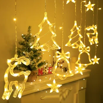Vianočný Dekor String Garland Opony Svetlo LED Pre Svadobné Domov Vianočný Strom Ornament 2023 Navidad Vianočný Darček 2024 Nový Rok
