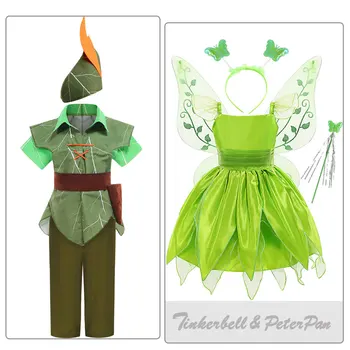 Vianočný Karneval Cosplay Deti Strany Tinkerbell Zelená Víla Šaty Baby Chlapci, Dievčatá Elfovia Oblečenie Halloween Kostýmy Peter Pan