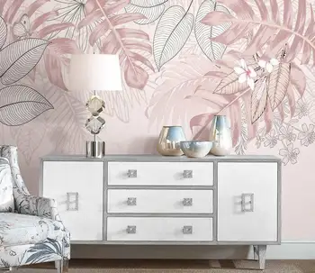 Vlastné tapetu ručne maľované ružová foto tropických rastlín listy ručne maľované listy krytý pozadí na stenu ako samolepiace nástenná maľba