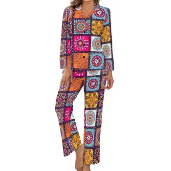 Vtipné Dashiki Pyžamo Denne 2 Kusy Afrike Mandelu Cute Pyžamo Nastaviť Žena Dlhý Rukáv V Krku Spálňa Design Domov Oblek