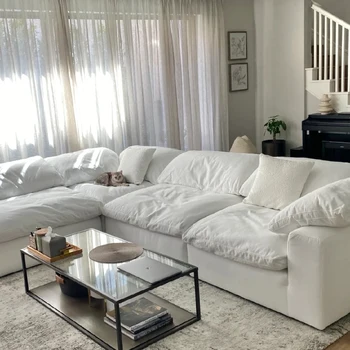 Vysoko kvalitné pohodlné útulný dole biele prádlo perie Cream Beige Textílie gauč L Tvarované Rohu modulárny pohovka, gauč