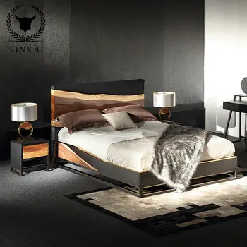 Vysoko luxusný Čínsky štýl masívneho dreva kožené manželská posteľ Orech spálňa Medzinárodnej Pavilón pôvodný nábytok W1 nové