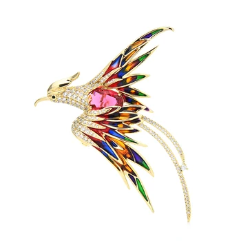 Wuli&baby Crystal Phoenix Vták Brošňa Pre Ženy, Mužov, 5-farebné Smalt Lietania Krásy Vták Strany Úradu Brošňa Pin Dary