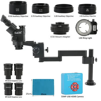 Zároveň Ústredným Trinocular 3,5 X-180X Zoom, Stereo Mikroskopom Skladací Stojan Voliteľné 48MP 55MP 4K 2K HDMI USB Spájkovanie Video Kamera