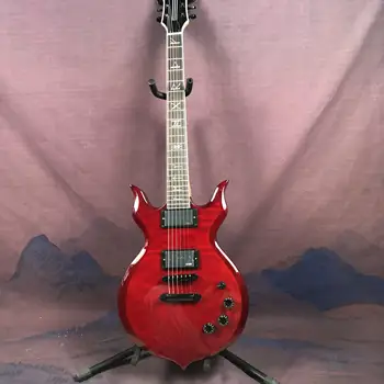Červený javorový top elektrická gitara, peach blossom dreva tela, ružové drevo hmatníkom, čierne string tlačidlá, záruka kvality