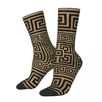 Čierne Na Zlato grécky Tlačidlo Ornament Meander Ponožky Športové 3D Tlač Chlapec Dievčatá Polovici teľa Ponožka