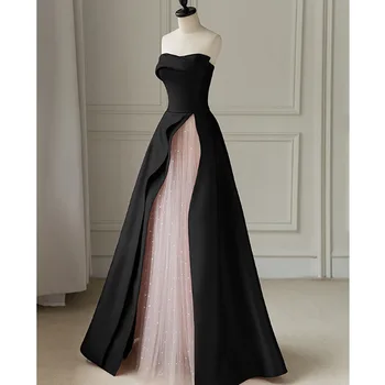 Čierne Večerné Šaty High-End Bez Ramienok Tylu Luxusné Zmysel Pre Dizajn Formálne Spoločenské Šaty Eleganciu Sexy Podlahy-Dĺžka Loptu Šaty