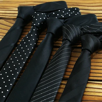 Čiernej Farby Chudá 5CM Mužov Kravata Polyester, Hodvábne Kravaty Pre Človeka Prúžkované Body Solid Žakárové Cravat Business Strany Corbatas
