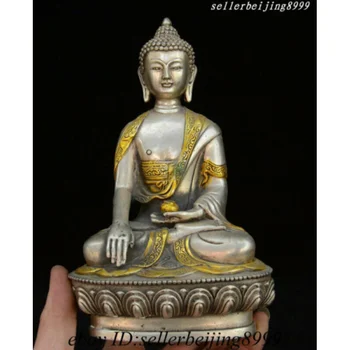 Čína, Tibet Budhizmus Bronz Striebro Šakjamúni Šákjamuni buddha Amitabha, Buddha Socha 20 cm
