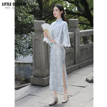 Ženy Qipao Orientálne Šaty dámske Letné Modrá Čipky Cheongsam Nové 2023 Lepšiu Mladé Dievča High-end Čína Tradičné Šaty